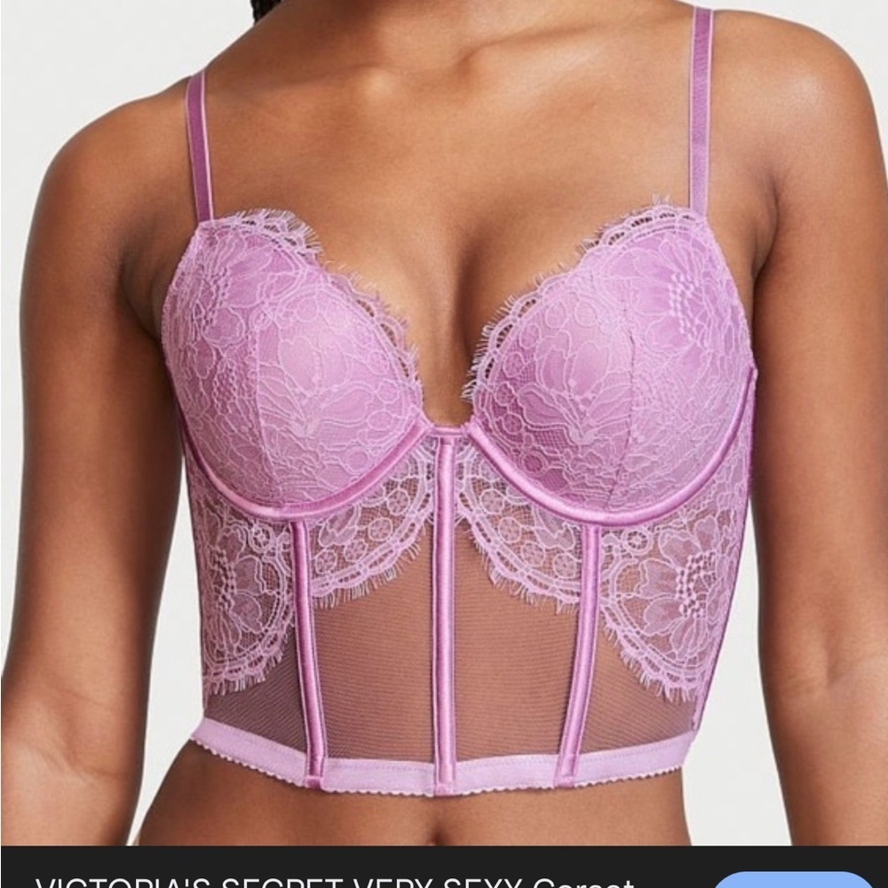 NWT Victoria's Secret Very Sexy Lace Push-Up Corset Longline Bustier Bra - 34B